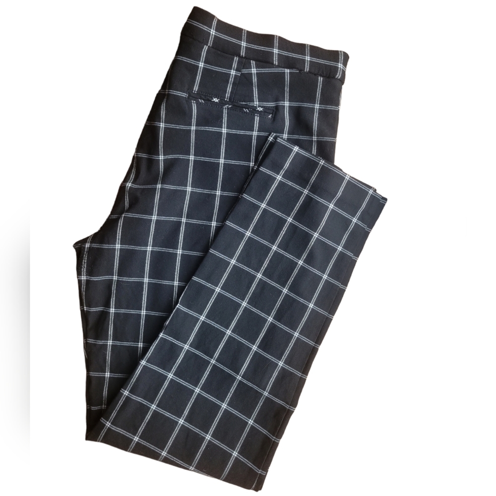 Anne Klein Vintage Black & White Checkererd Retro Skinny Trousers Medium